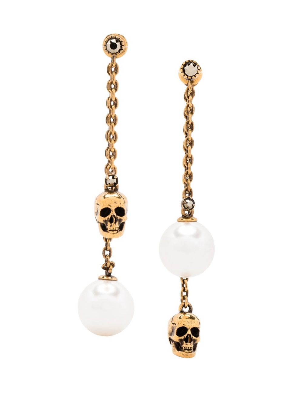 Alexander McQueen Gold Pearl Chain Drop Earrings